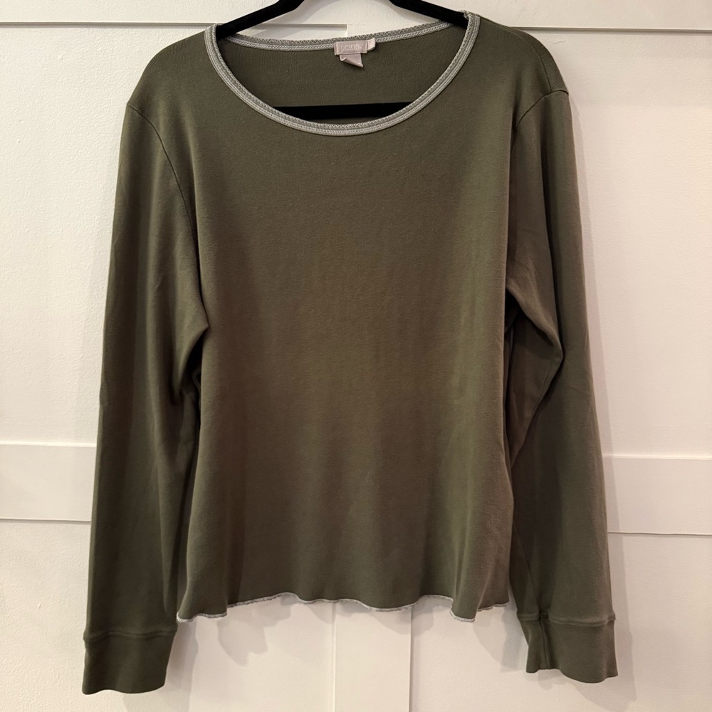 J. Crew Long Sleeve Scoop / Ballet Neck Tee - Sage / Olive Green - XL